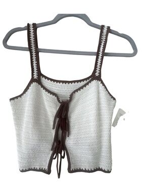 New with tags abercrombie Crochet Tie-Front Tank Top - White with Brown Trim